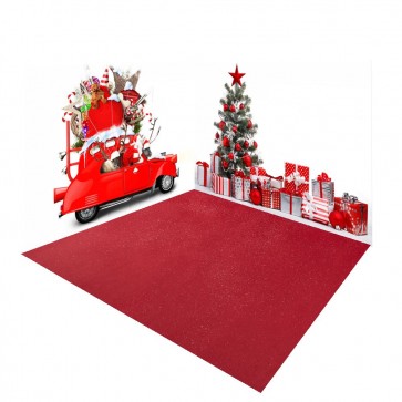 Christmas Gifts and Santa Claus Photography Background Liquor Red Floor Backdrops Set