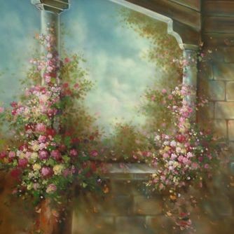 Photography Backdrops Pink Flowers Palace Oil Painting Background