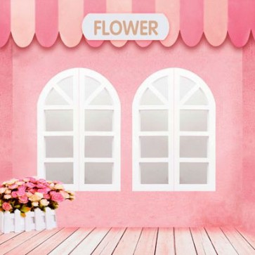 Door Window Photography Backdrops Pink Wall Flowers White Window Background