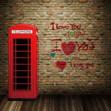 Photography Backdrops Brown Brick Wall Red Telephone Booth Valentine's Day Background