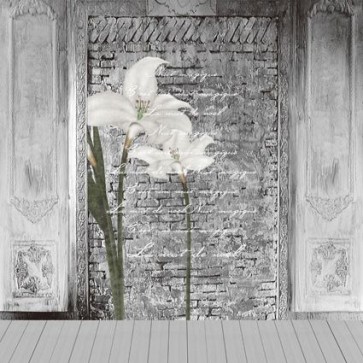 Photography Backdrops White Flowers Wood Floor Grunge Dilapidated Background