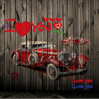 Photography Background Red Vintage Car Valentine's Day Grey Wood Wall Backdrops