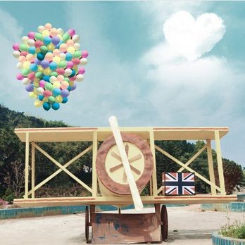 Photography Backdrops Balloon Airplane Models Island Tourist Background