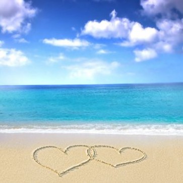 Valentine's Day Photography Background Beach Blue Sky Cardioid White Clouds Backdrops