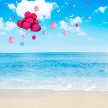 Tourist Photography Background Red Balloon Seaside Blue Sky Backdrops