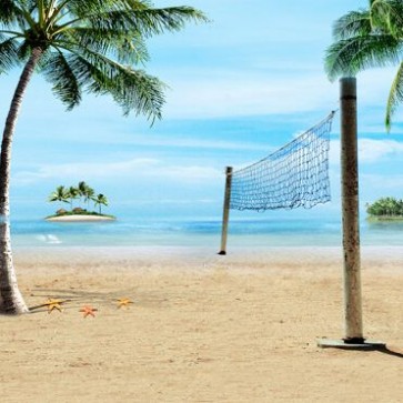 Beach Photography Background Beach Volleyball Net Coconut Trees Backdrops