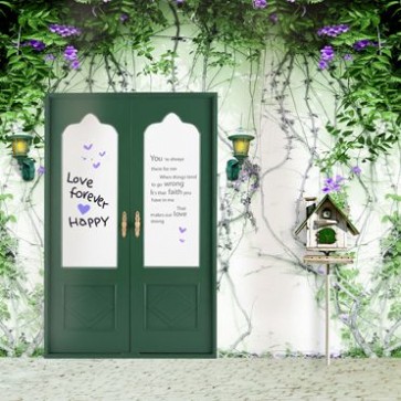 Door Window Photography Backdrops White Wall Flowers Dark Green Wooden Door Background For Wedding