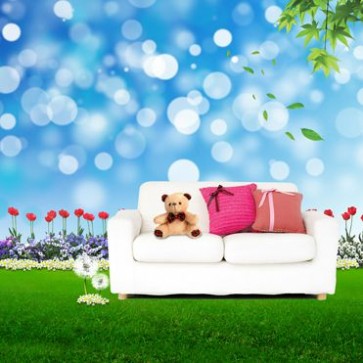 Bokeh Photography Background Lawn White Sofa Blue Sky Backdrops