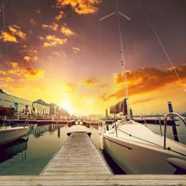 Photography Background Sunset Cruise Port Wood Floor Tourist Backdrops