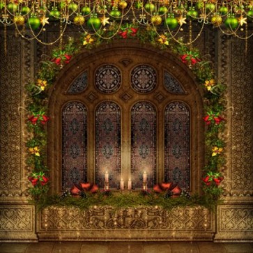 Christmas Photography Backdrops Christmas Lamp Green Ball Window Background