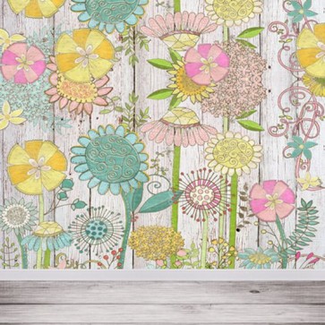Pattern Photography Background Cartoon Sunflower Flower Wood Floor Backdrops