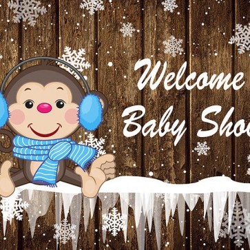 Photography Backdrops Cartoon Monkey Snowflake Brown Wood Wall Baby Shower Background