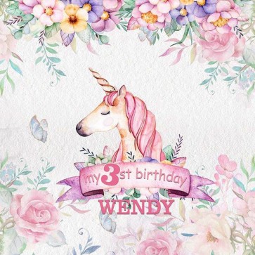 Birthday Photography Backdrops Flowers Unicorn Three Birthday Background