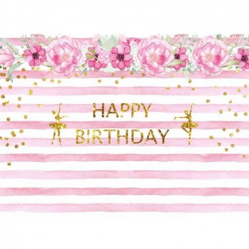 Birthday Photography Backdrops Flowers Pink White Striped Ballet Girl Background
