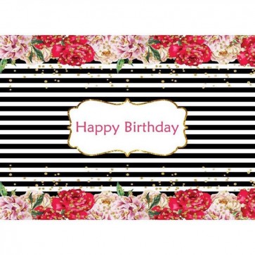 Birthday Photography Backdrops Girl Flowers Black White Stripes Background
