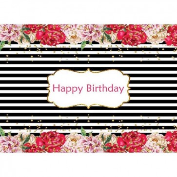 Birthday Photography Backdrops Girl Flowers Black White Stripes Background