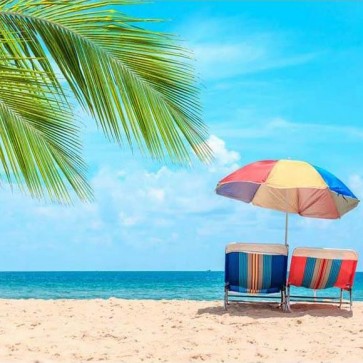 Beach Photography Backdrops Blue Sky White Clouds Sun Umbrella Background