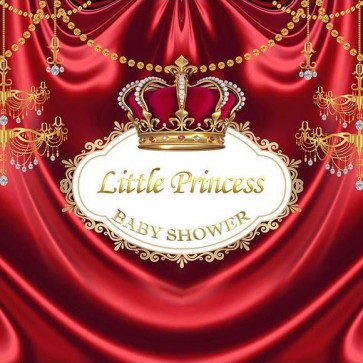 Baby Shower Photography Backdrops Red Curtain Crown Little Princess Background