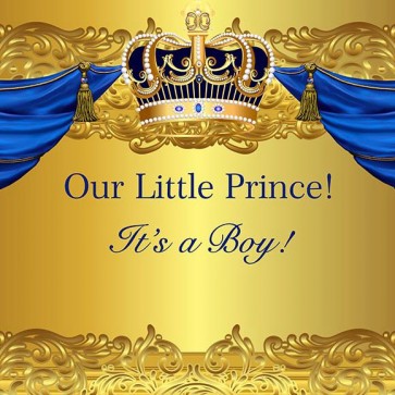 Baby Shower Photography Backdrops Golden Crown Blue Curtain Boy Background