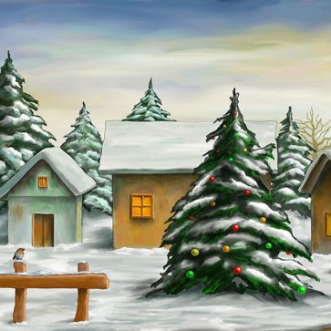 Christmas Photography Backdrops Christmas Tree Cartoon Village Snow Background