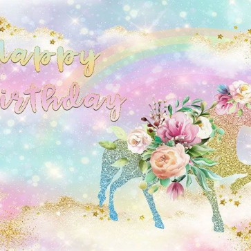 Birthday Photography Backdrops Gold Powder Unicorn Flowers Rainbow Smash Cake Background