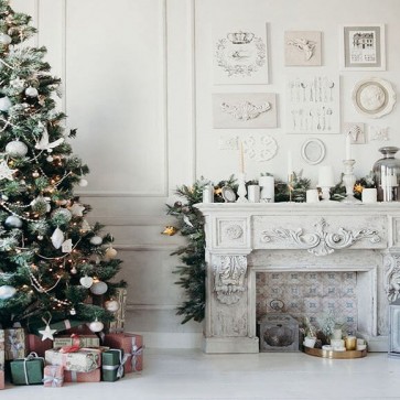 Christmas Photography Backdrops Gift Box White Fireplace Closet Christmas Tree Background