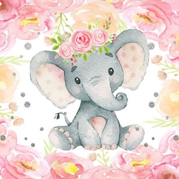 Cartoon Photography Backdrops Pink Roses Elephant Background For Children