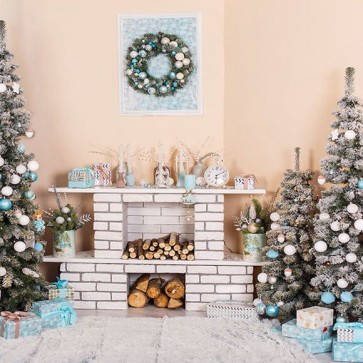Christmas Photography Backdrops Gift Box Christmas Tree Christmas Wreath Blue Background
