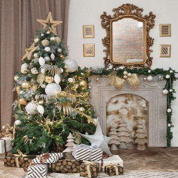 Christmas Photography Backdrops Closet Fireplace Christmas Tree White Gift Box Background