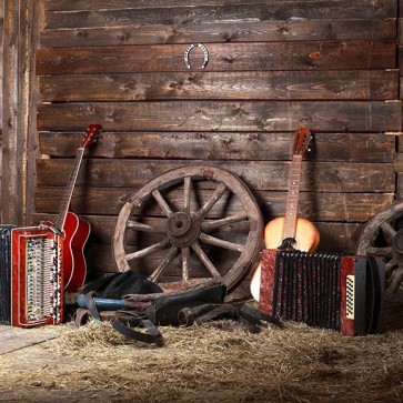 Western Photography Background Warehouse Organ Guitar Brown Wooden Cottage Backdrops