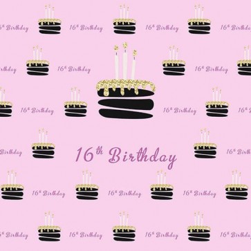 Birthday Photography Backdrops Sixteen Years Old Cake Pink Background