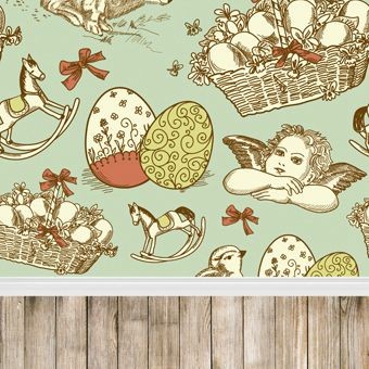 Easter Photography Background Cartoon Easter Eggs Easter Bunny Wood Floor Backdrops