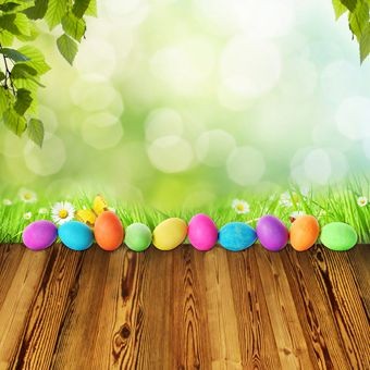 Easter Photography Background Easter Eggs Green Leaves Brown Wood Floor Backdrops