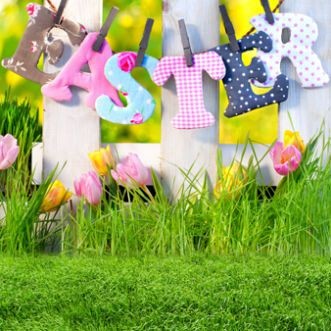 Photography Backdrops White Fence Tulip Easter Grass Background