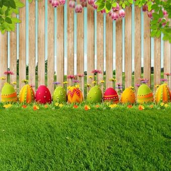 Photography Backdrops Pink Flowers Eggs Easter Lawn Background