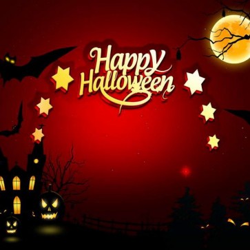 Photography Background Bat Castle Moon Halloween Red Backdrops
