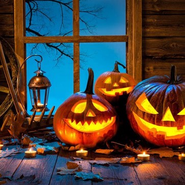Photography Background Pumpkin Lantern Window Candle Halloween Backdrops