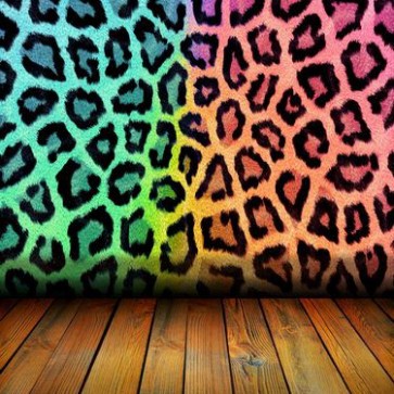 Photography Backdrops Leopard Print Blue Pink Pattern Wood Floor Background