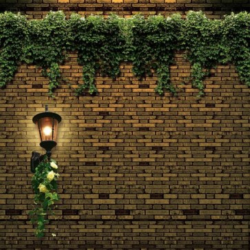 Blue Grey Brick Wall Photography Background Green Leaves Street Lamp Backdrops