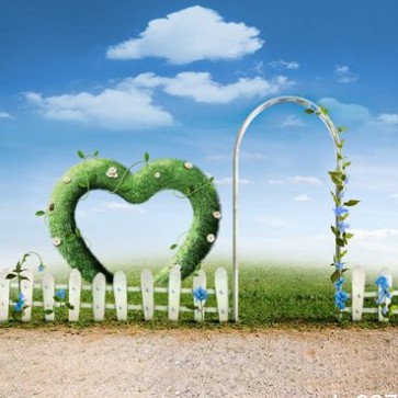 Photography Background Blue Sky White Fence Love Valentine's Day Backdrops