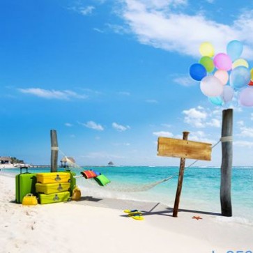 Tourist Photography Background Luggage Blue Sky Seaside Backdrops