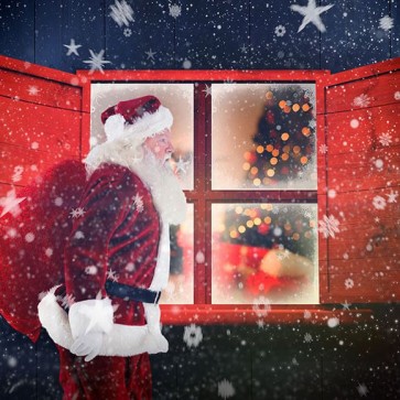 Christmas Photography Backdrops Red Window Snowflakes Santa Claus Background