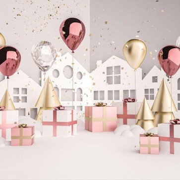 Christmas Photography Backdrops Gift Box Balloon White Background For Baby