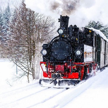 Train Photography Backdrops Snowy Black Steam Train Background