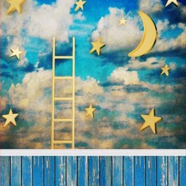 Pattern Photography Background Stars Moon White Clouds Blue Wood Floor Backdrops