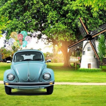 Car Photography Background Banyan White Windmill Blue Sedan Backdrops