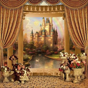 Photography Background Flowers Brown Curtain Castle Palace Backdrops