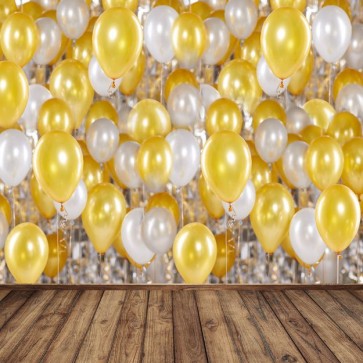 Photography Backdrops White Yellow Balloon Brown Wood Floor Pattern Background