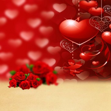 Photography Backdrops Red Heart Shape Rose Flower Valentine's Day Background