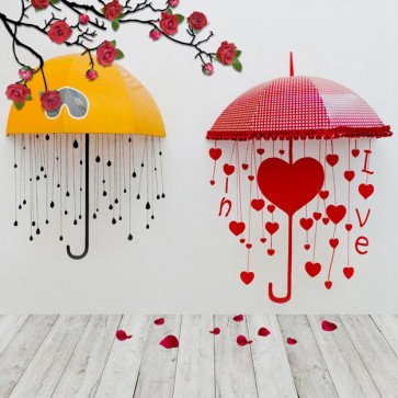Photography Backdrops Red Flowers Yellow Umbrellas Valentine's Day White Wall Background